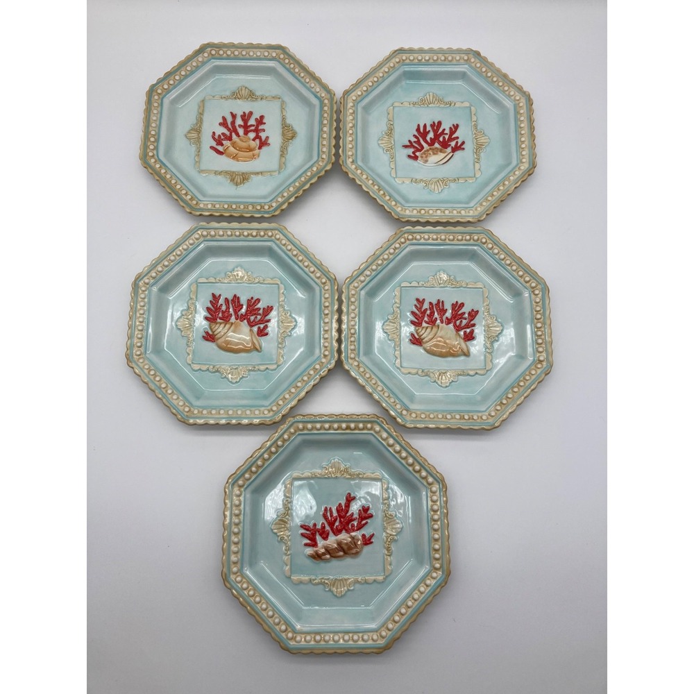 Zrike Everyday Baroque Lisa Levy Coastal Coral Shell Octagon Plates Set 5